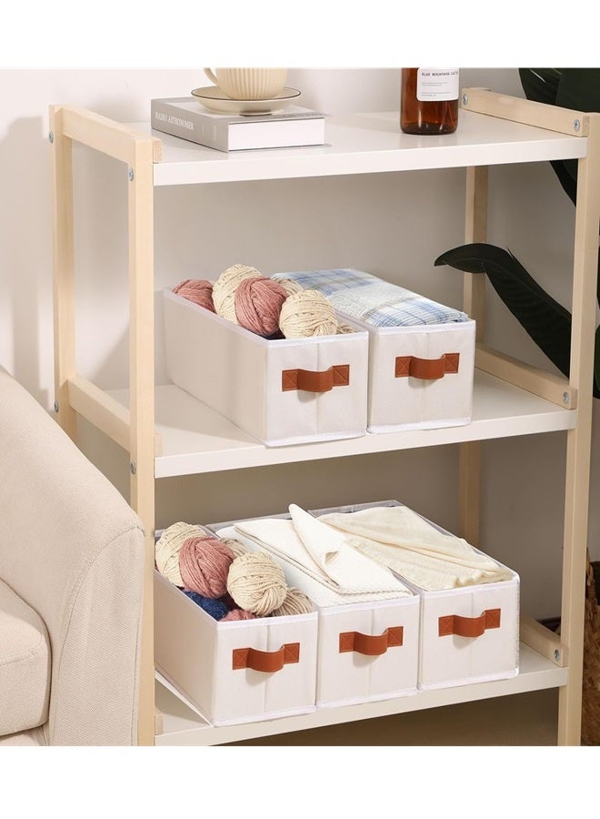 نسيج تخزين مربع صغير مع مقبض بو سلة ورق التواليت تخزين سلة صغيرة تستخدم لتخزين دي في دي ، صور ، ملابس ، حفاضات ، جوارب ، CD、 3 قطعة حزمة ، متر أبيض - Image 2