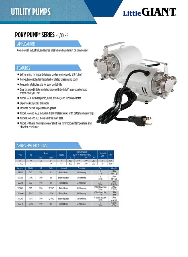 ليتل جايانت طقم استبدال/إصلاح مروحة IRK-360 من Little Giant لمضخات Little Giant Pony ومضخات Flex Vane، لون أسود، 555706 - Image 5