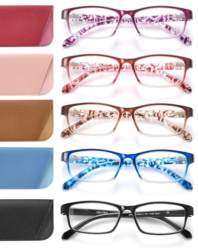 JOLISU 20 Reading Glasses for Women 5 Pack Blue Light Blocking Readers for Small Face Lightweight Spring Hinge AntiGlarePurpleRose RedCaramelBlueBlack - Image 1
