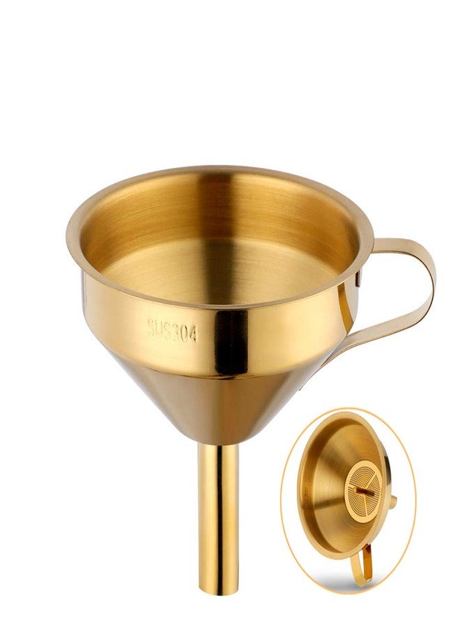 mingcheng Stainless Steel Wide Mouth Funnels with Detachable Strainer, 5-inch Funnel for Filling Small Bottles and Jars, Cooking Oil and Transmission Liquid and Powder, Food Grade Metal Kitchen Funnels Gold - Image 1