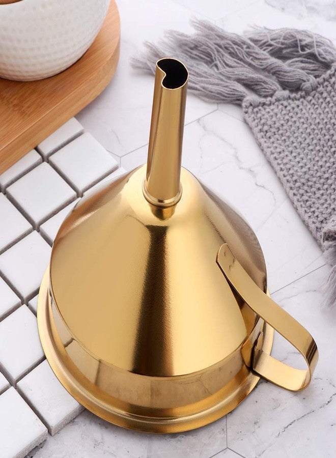 mingcheng Stainless Steel Wide Mouth Funnels with Detachable Strainer, 5-inch Funnel for Filling Small Bottles and Jars, Cooking Oil and Transmission Liquid and Powder, Food Grade Metal Kitchen Funnels Gold - Image 5