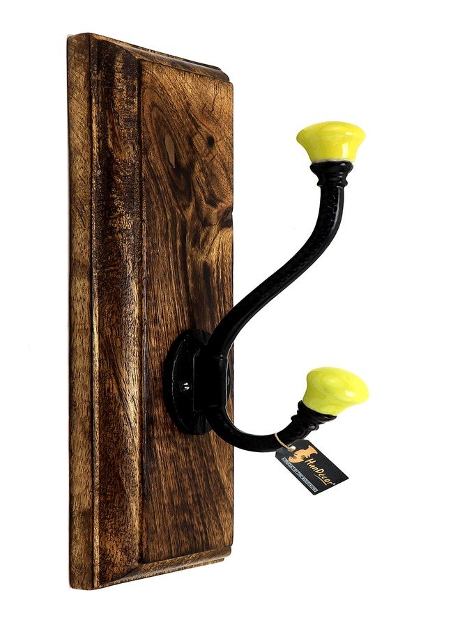 Two Moustaches Wall Hook with Ceramic Knob on 10 Inches Wood Base, Key Holders for Home, Hat Holder, Standard, Pack of 1 - Image 1