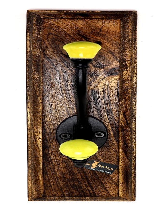 Two Moustaches Wall Hook with Ceramic Knob on 10 Inches Wood Base, Key Holders for Home, Hat Holder, Standard, Pack of 1 - Image 2