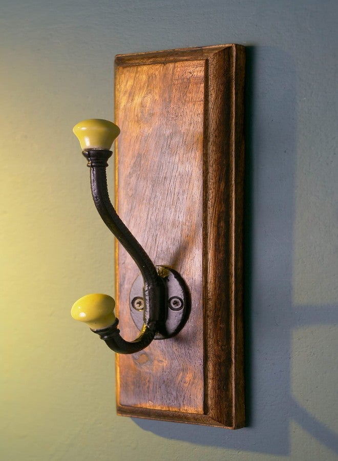 Two Moustaches Wall Hook with Ceramic Knob on 10 Inches Wood Base, Key Holders for Home, Hat Holder, Standard, Pack of 1 - Image 4