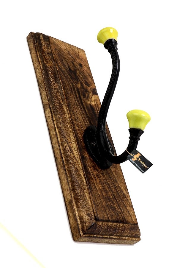 Two Moustaches Wall Hook with Ceramic Knob on 10 Inches Wood Base, Key Holders for Home, Hat Holder, Standard, Pack of 1 - Image 3