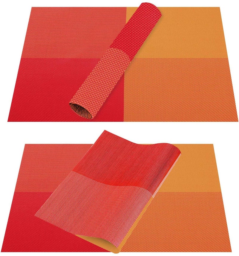 Simxen Non-Slip Washable PVC Heat Resistant Table Mats/Placemats Set of 6 (Orange) - Image 3