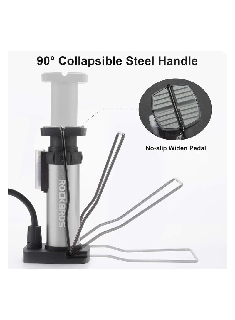 روكبروز مضخة دراجة صغيرة من ROCKBROS، مضخة هواء محمولة لأرضية الدراجة متوافقة مع صمام بريستا وشرايدر، منفاخ إطارات خفيف الوزن لليد والقدم المنشط لكرات الدراجة الجبلية على الطرق - Image 2