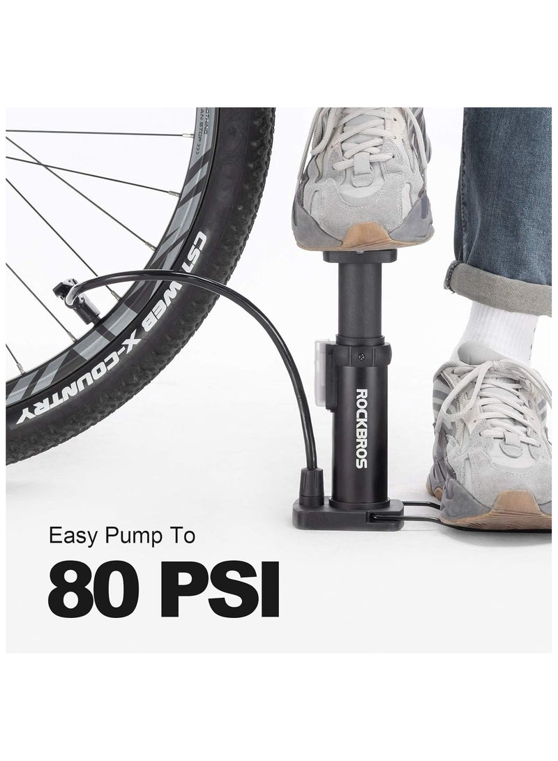 روكبروز مضخة دراجة صغيرة من ROCKBROS، مضخة هواء محمولة لأرضية الدراجة متوافقة مع صمام بريستا وشرايدر، منفاخ إطارات خفيف الوزن لليد والقدم المنشط لكرات الدراجة الجبلية على الطرق - Image 5