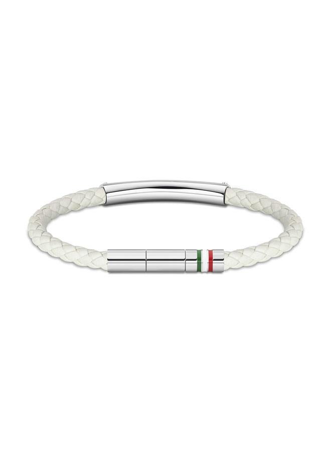 دوكاتي سوار فيتوريا فضي من الفولاذ المقاوم للصدأ والجلد الأبيض المضفر للرجال  مم - Image 2