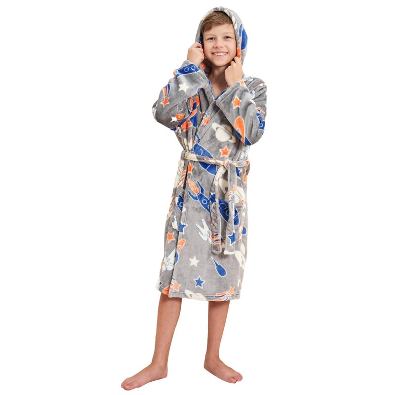 V.&GRIN VGRIN Boys Fleece Robe Hooded Plush Soft Fuzzy Bathrobe for Kids 514 Years Cozy Warm Sleepwear GiftSpace 78 - Image 2