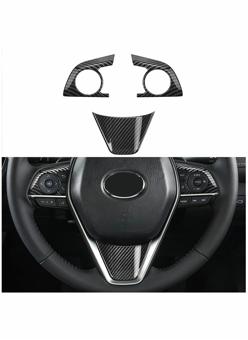 KASTWAVE - Auto ABS Steering Wheel Cover Trim Frame Sticker Sport Style - Carbon Fiber Grain, for Toyota Camry 2022 2021 2020 2019 2018, for Avalon Accessories (3pcs) - Image 1