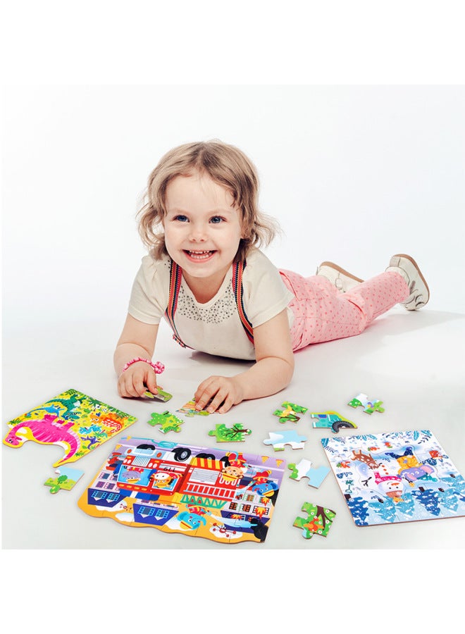 Enlightenment Children's Wooden Four-in-One Puzzle Children's Educational Children's Big Dinosaur Traffic Four Seasons Puzzle Toy-Color:Happy Traffic - Image 4