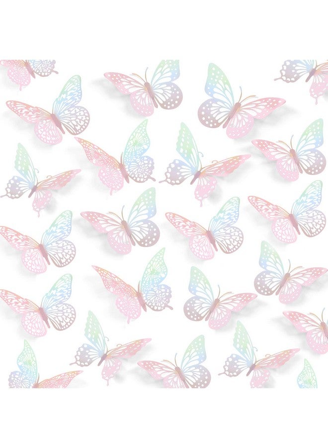 SAOROPEB 3D Butterfly Wall Decor 48 Pcs 4 Styles 3 Sizes Laser Pink Butterfly Birthday Decorations Butterfly Party Decorations Cake Decorations Removable Stickers (Laser Pink) - Image 1