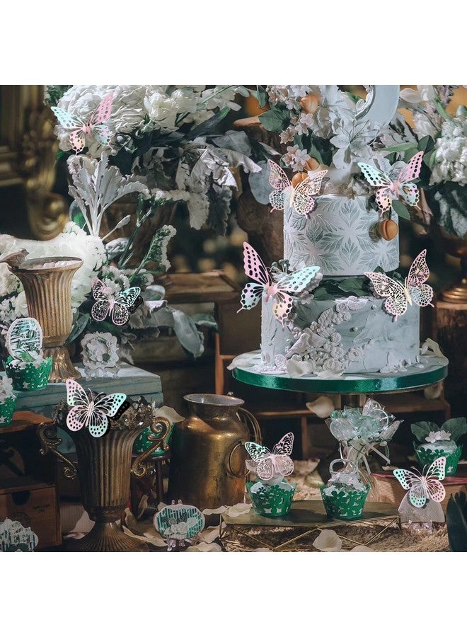 SAOROPEB 3D Butterfly Wall Decor 48 Pcs 4 Styles 3 Sizes Laser Pink Butterfly Birthday Decorations Butterfly Party Decorations Cake Decorations Removable Stickers (Laser Pink) - Image 3