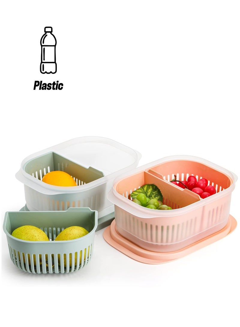 SOLARAE Produce Saver Containers For Fridge, Plastic Fruit Vegetable Storage Containers With Airtight Lid And Divided Colanders, Stackable Fridge Organizer Bins For Lettuce, Berry, Avocado, Set of 3 - Image 1