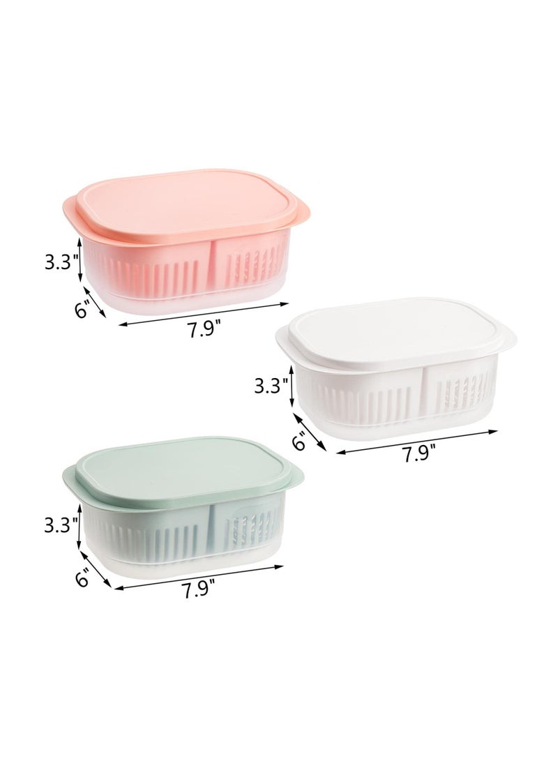 SOLARAE Produce Saver Containers For Fridge, Plastic Fruit Vegetable Storage Containers With Airtight Lid And Divided Colanders, Stackable Fridge Organizer Bins For Lettuce, Berry, Avocado, Set of 3 - Image 2