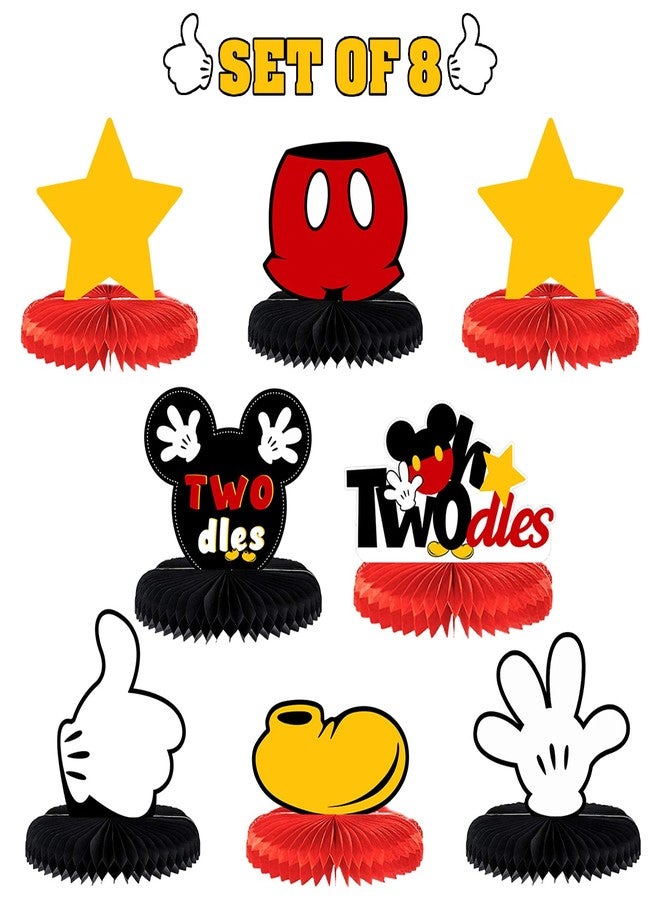LINGTEER Oh Twodles Birthday Table Honeycomb Centerpieces - Cheers to Boys 2nd Birthday Kids Two Years Old Mouse Themed Bday Party Decorations Sign. - Image 1