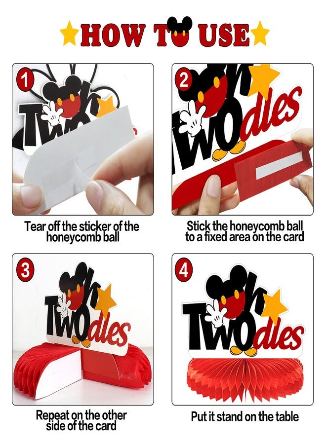 LINGTEER Oh Twodles Birthday Table Honeycomb Centerpieces - Cheers to Boys 2nd Birthday Kids Two Years Old Mouse Themed Bday Party Decorations Sign. - Image 3