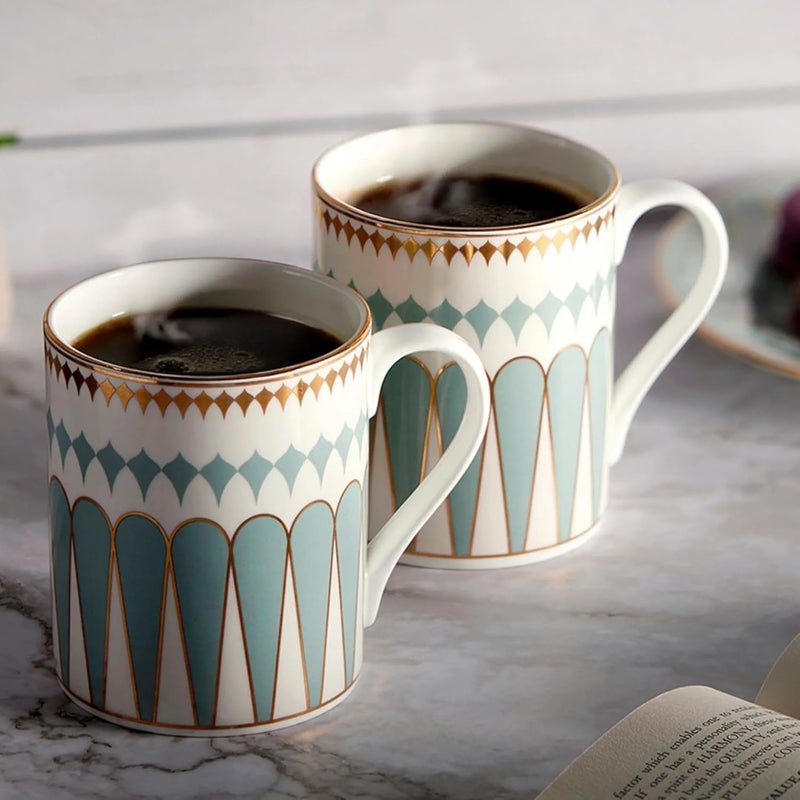 India Circus Fine Ceramic Milk Mugs Set of 2 Designer Multicolor 350ML EachLE12 Elegant Design for Home and Kitchen and Can be Gifted to Your Loved Ones On Any Occassions - Image 1