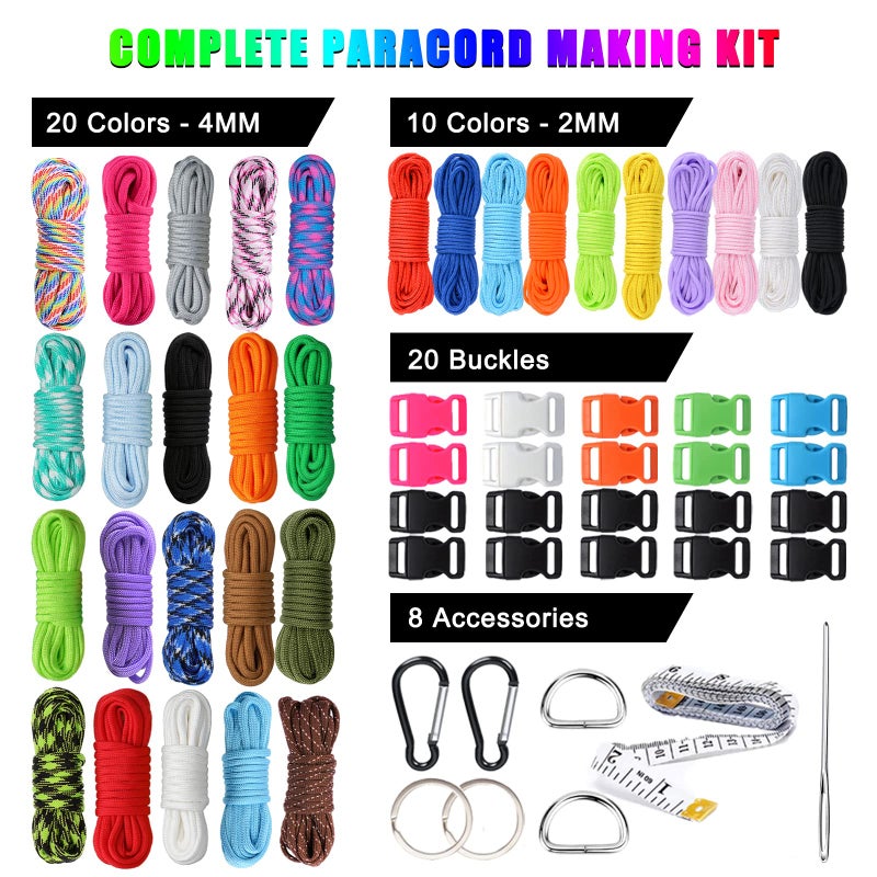 WEREWOLVES Paracord 550, 4MM Paracord 20 Colors & 2MM Micro Paracord Rope 10 Colors with Instructions Book, Paracord Bracelet Combo Crafting Kits, Parachute Cord and Complete Accessories (Fairy Tale) - Image 2