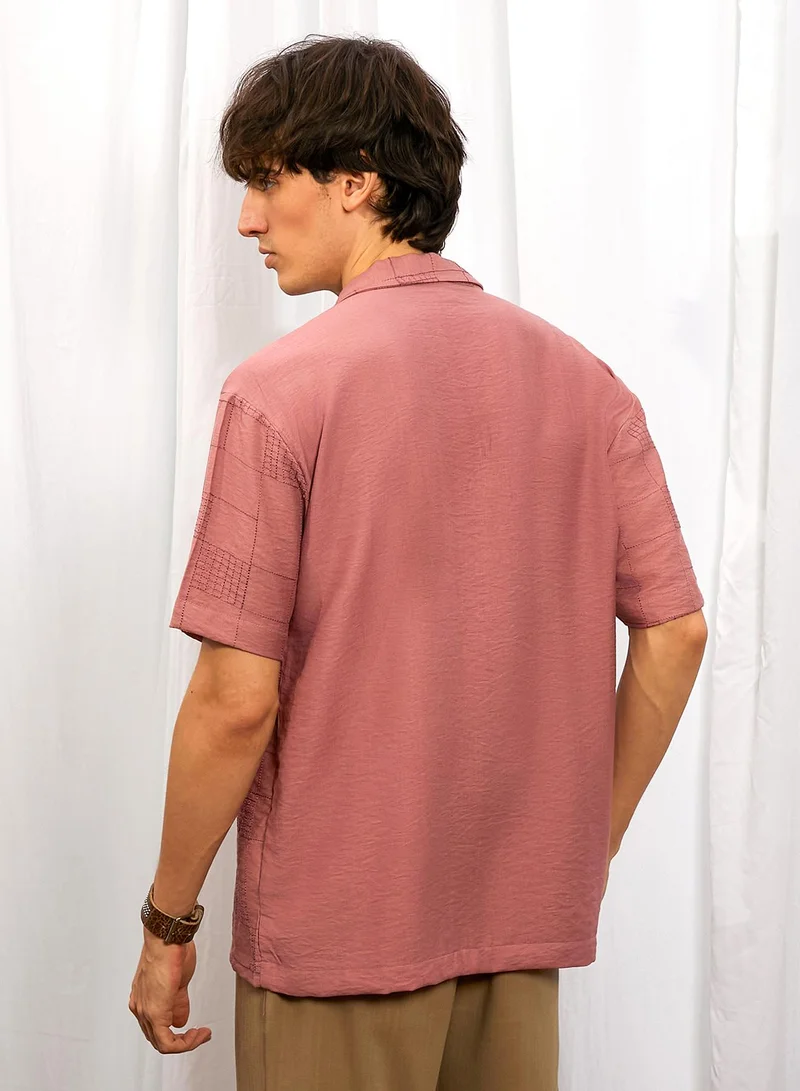Campus Sutra Men's Sienna Brown Graph-Tactile Oversized Shirt
