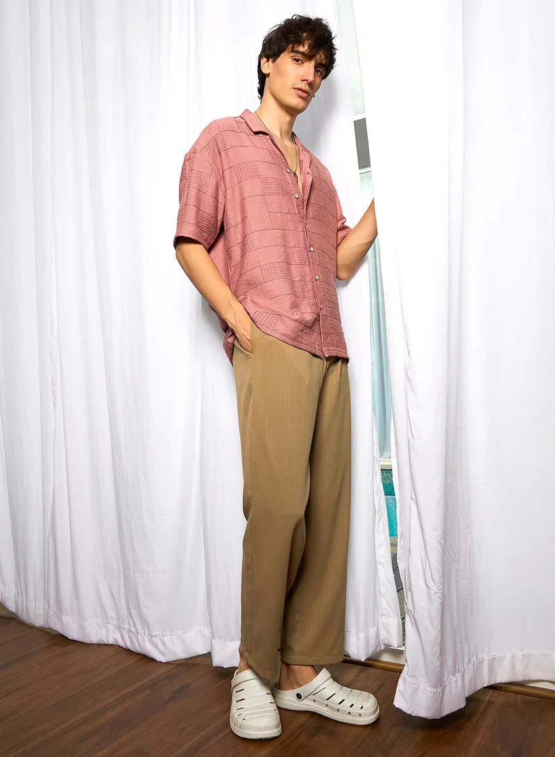 Campus Sutra Men's Sienna Brown Graph-Tactile Oversized Shirt