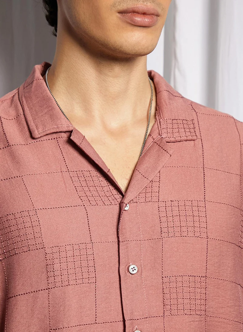Campus Sutra Men's Sienna Brown Graph-Tactile Oversized Shirt