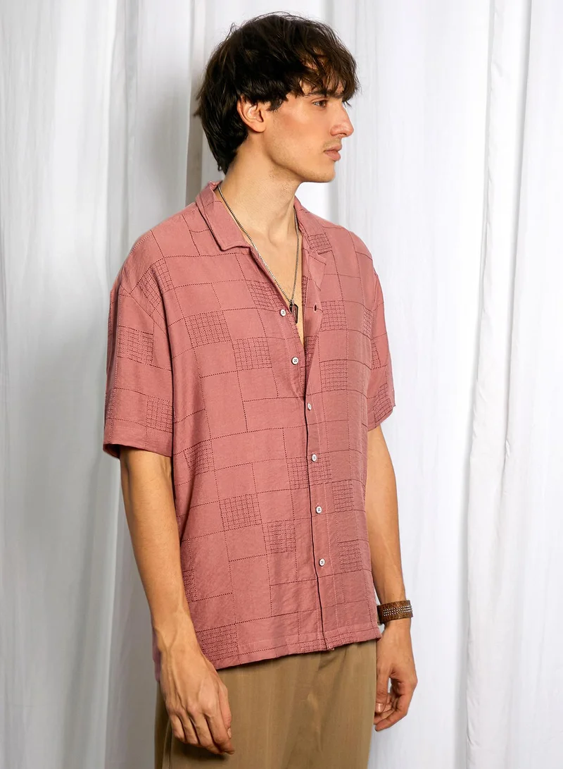 Campus Sutra Men's Sienna Brown Graph-Tactile Oversized Shirt