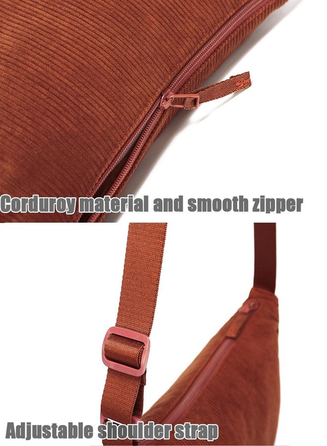 YIKOEE Corduroy Crescent Bag for Women Men Small Sling Crossbody Bag with Half Moon Shape （Orange） - Image 4
