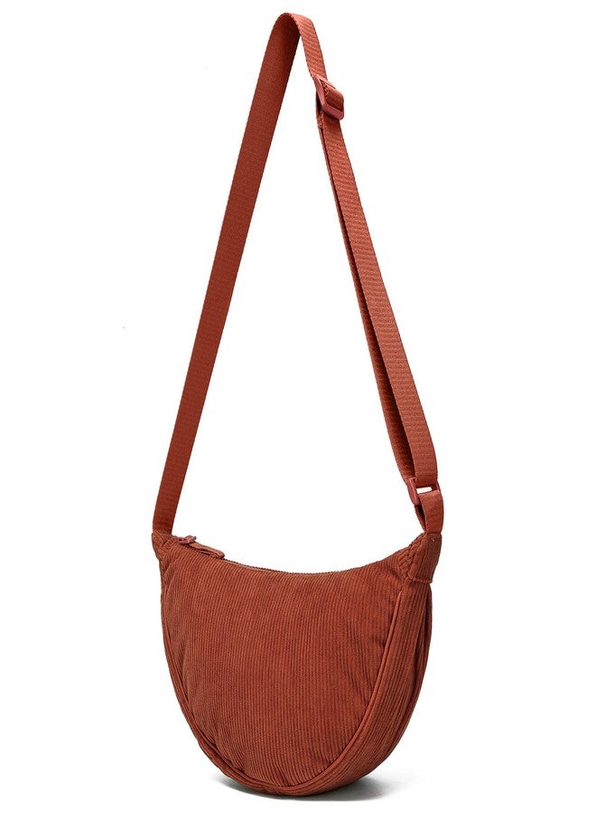 YIKOEE Corduroy Crescent Bag for Women Men Small Sling Crossbody Bag with Half Moon Shape （Orange） - Image 1