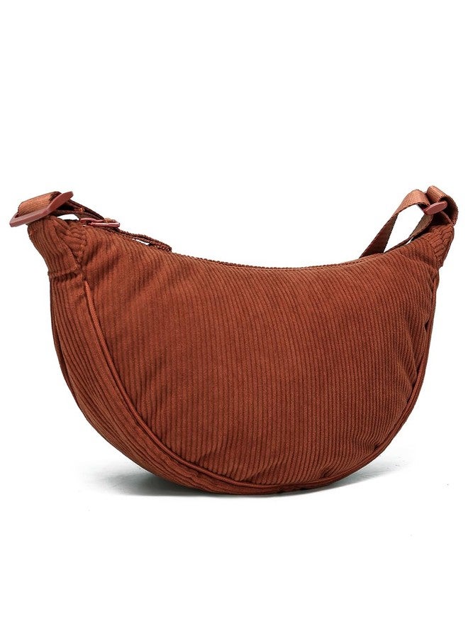YIKOEE Corduroy Crescent Bag for Women Men Small Sling Crossbody Bag with Half Moon Shape （Orange） - Image 2