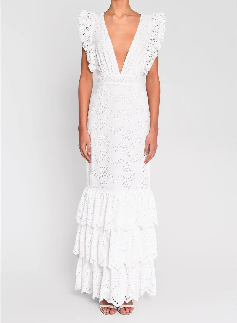 ترو ديكادينس Ariya White Tiered Ruffle Maxi Dress