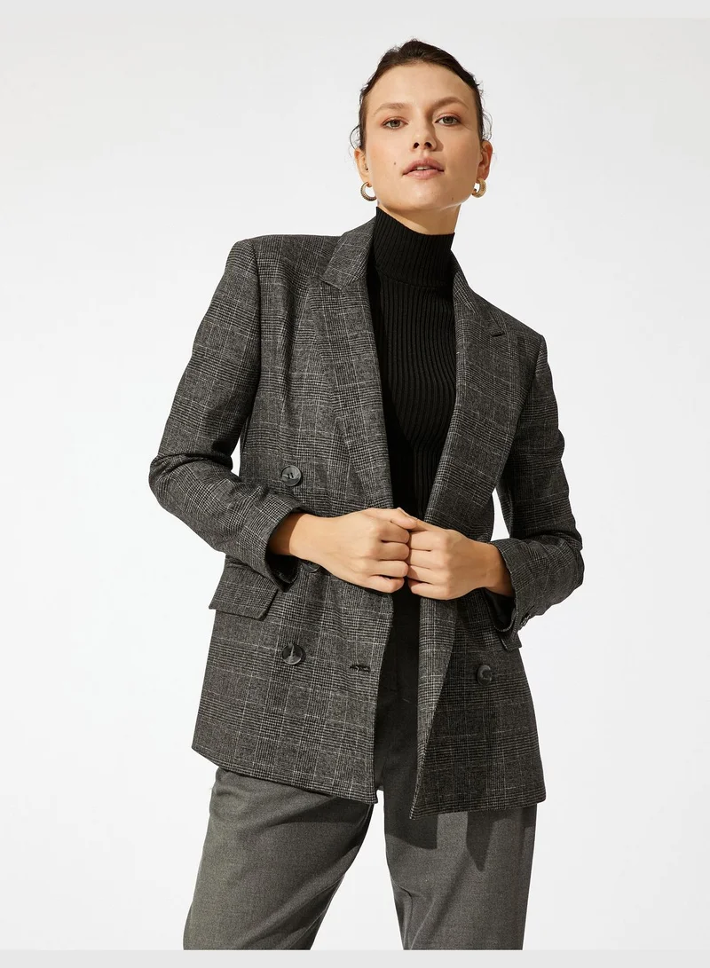 KOTON Checked Button Wrapped Blazer Jacket