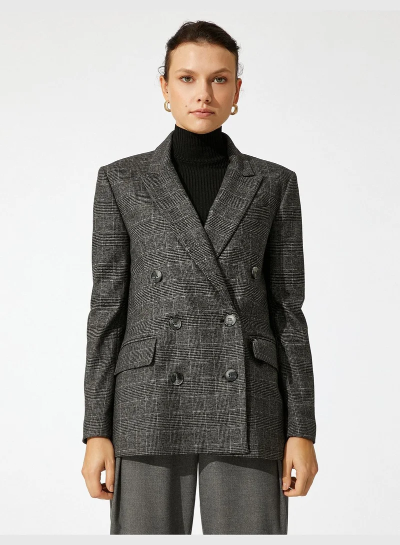 KOTON Checked Button Wrapped Blazer Jacket