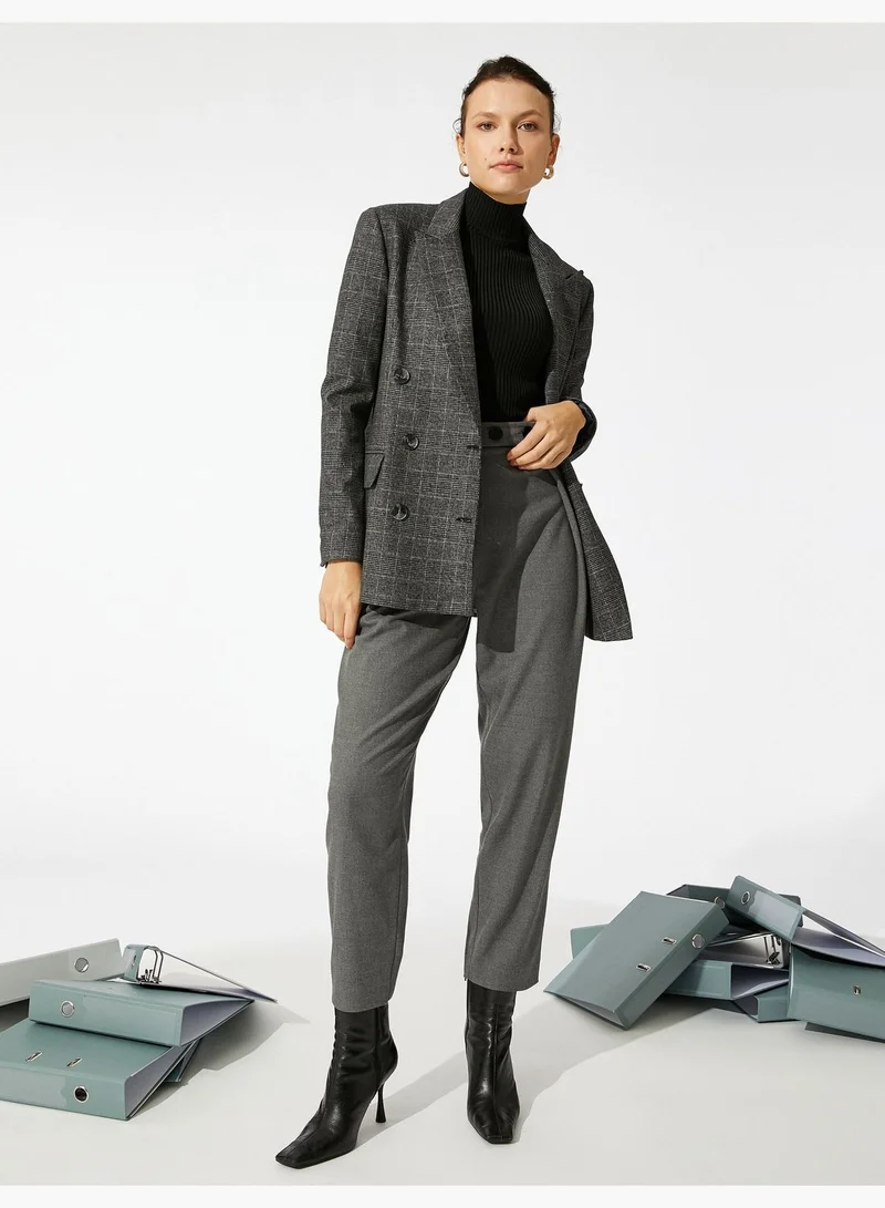 KOTON Checked Button Wrapped Blazer Jacket