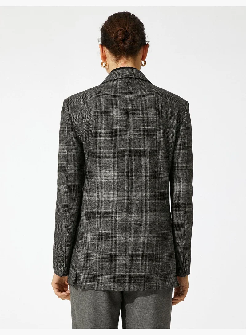 KOTON Checked Button Wrapped Blazer Jacket
