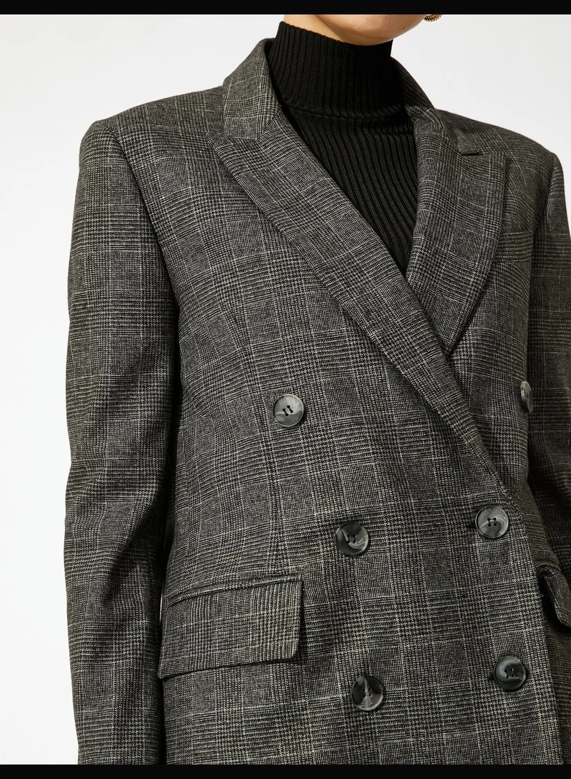 KOTON Checked Button Wrapped Blazer Jacket