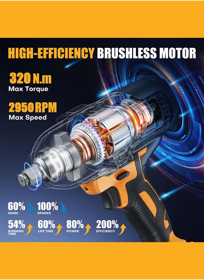WEMART - Cordless 1/2 Inch Brushless Impact Wrench, 2950RPM Cordless Impact Gun with 2 4000mAh Batteries, Charger and 6 Outlets, Electric Impact Driver for Car Home Use - Image 1