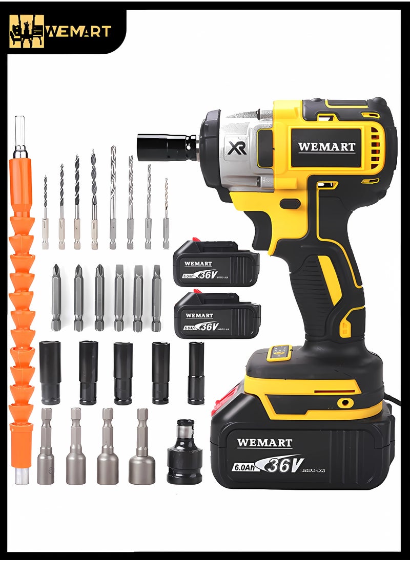 WEMART - Cordless 1/2 Inch Brushless Impact Wrench, 2950RPM Cordless Impact Gun with 2 4000mAh Batteries, Charger and 6 Outlets, Electric Impact Driver for Car Home Use - Image 1