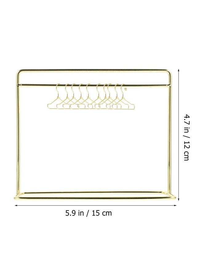 STOBOK مجموعة رف ملابس دمى مصغرة مع 10 قطع شماعات ملابس دمى - إكسسوارات أثاث منزل الدمى باللون الذهبي - Image 2