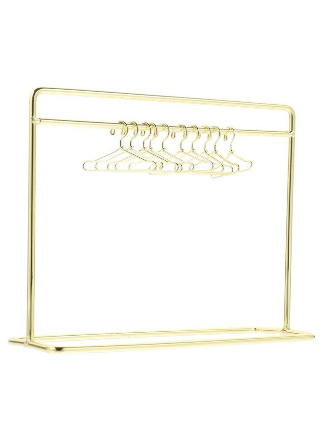 STOBOK مجموعة رف ملابس دمى مصغرة مع 10 قطع شماعات ملابس دمى - إكسسوارات أثاث منزل الدمى باللون الذهبي - Image 1