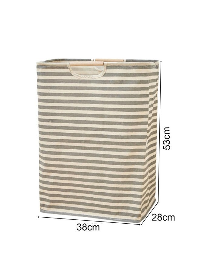 House of Quirk 52 Litre Linen Cotton Collapsible Laundry Basket For Folding Portable Dirty Clothes Storage Hamper (Beige/Grey Horizontal) - Image 5