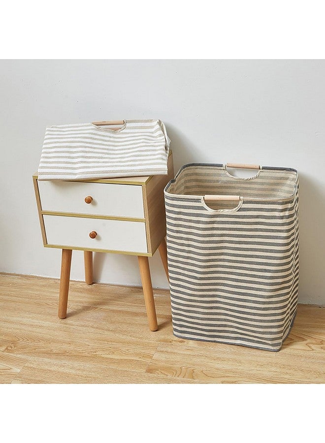 House of Quirk 52 Litre Linen Cotton Collapsible Laundry Basket For Folding Portable Dirty Clothes Storage Hamper (Beige/Grey Horizontal) - Image 3