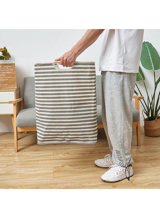 House of Quirk 52 Litre Linen Cotton Collapsible Laundry Basket For Folding Portable Dirty Clothes Storage Hamper (Beige/Grey Horizontal) - Image 2