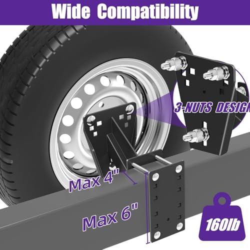 Qualward Spare Tire Mount Bracket for Trailer & Carrier - 160lbs Capacity, Fits 5 & 6 & 8 Lugs Wheels on 4.5",4.75",5.0",5.32",5.5",6.5",6.7",7.1" Bolt Patterns, Triple Anti-Loose Design - Image 2