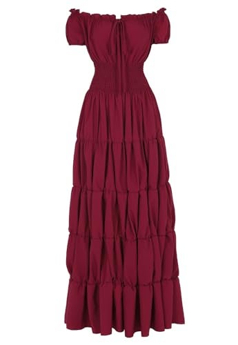 Zhitunemi Renaissance Costume Women Dress: Medieval Costumes for Women Renaissance Dresses - Peasant Cottagecore Theme Party Wine Red L - Image 1