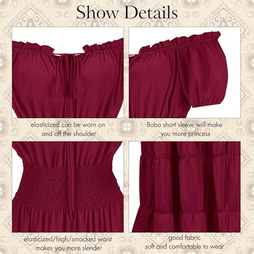 Zhitunemi Renaissance Costume Women Dress: Medieval Costumes for Women Renaissance Dresses - Peasant Cottagecore Theme Party Wine Red L - Image 5