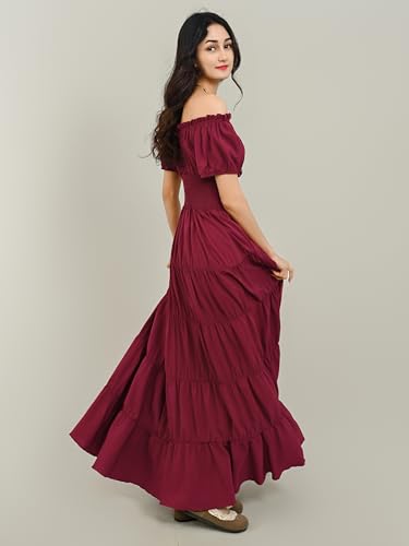 Zhitunemi Renaissance Costume Women Dress: Medieval Costumes for Women Renaissance Dresses - Peasant Cottagecore Theme Party Wine Red L - Image 4