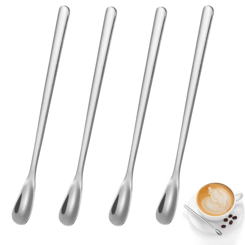 Ouliget Stainless Steel Coffee Stirring Spoon,Silver Coffee Stir Sticks Drink Spoons,Long Handle Tea Coffee Spoons Tiny Salt Condiment Spoon,Coffee Bar Accessories,6 Inches - Image 1