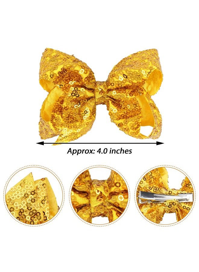 DED 30pcs Sparkly Hair Bows Clips 4 inch Glitter Sequin Bow Alligator Clips Baby Hair Accessories for Baby Girls Children Kids(15 Pair) - Image 3